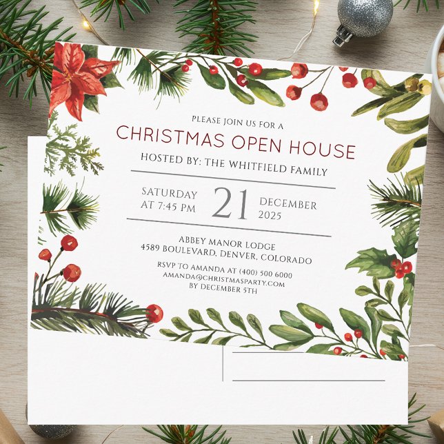 Lámina Invitación a fiesta de inauguración de Navidades d (Watercolor Christmas Open House Party Invitation)