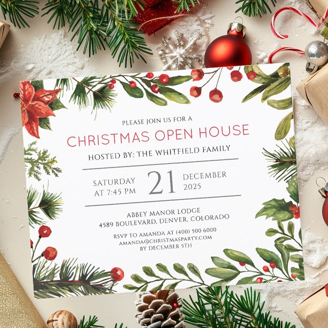 Lámina Invitación a Fiesta de la Casa Abierta de Navidade (Christmas Open House Holiday Party Invitation)