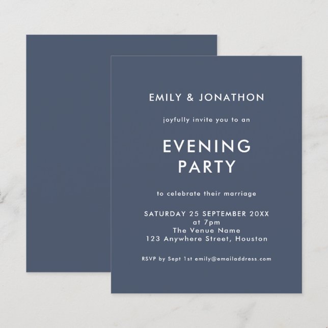 Lámina Invitación a Fiesta de la noche Boda azul de la Ma (Anverso / Reverso)