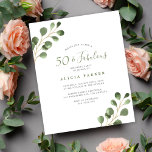 Lámina Invitación a fiesta elegante de 50 años<br><div class="desc">Moderna y rústica acuarela minimalista eucalipto vegetación follaje 50ª (o cualquier edad) fiesta de cumpleaños adulto PRESUPUESTA invitación asequible. POR FAVOR LEA ESTO ANTES DE COMPRAR! Se trata de una tarjeta de bajo costo impresa en una hoja de papel (cada hoja tiene una tarjeta). Para la mejor relación calidad precio,...</div>