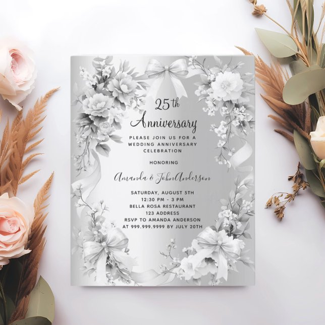 Lámina Invitación a florales plateados en 25 años de boda (Subido por el creador)