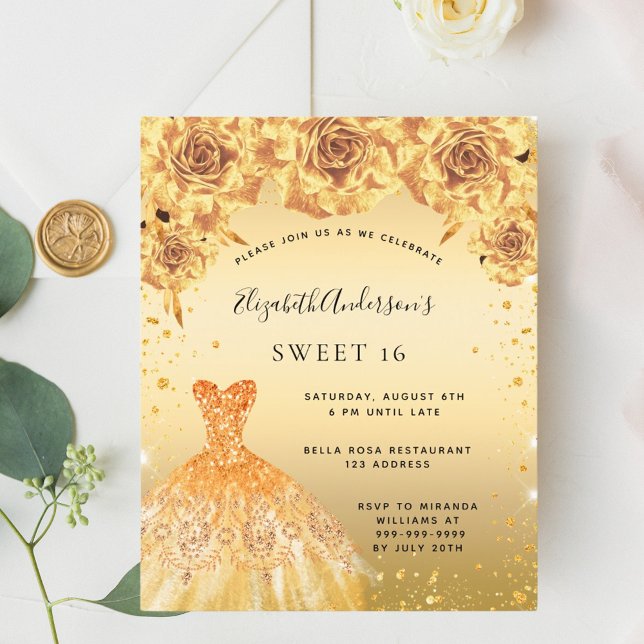 Lámina Invitación a flores de vestido de oro dulce 16 (Subido por el creador)