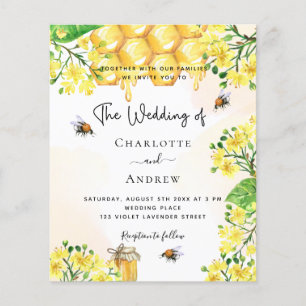 Lámina Invitación a florines amarillos de boda de abejas 