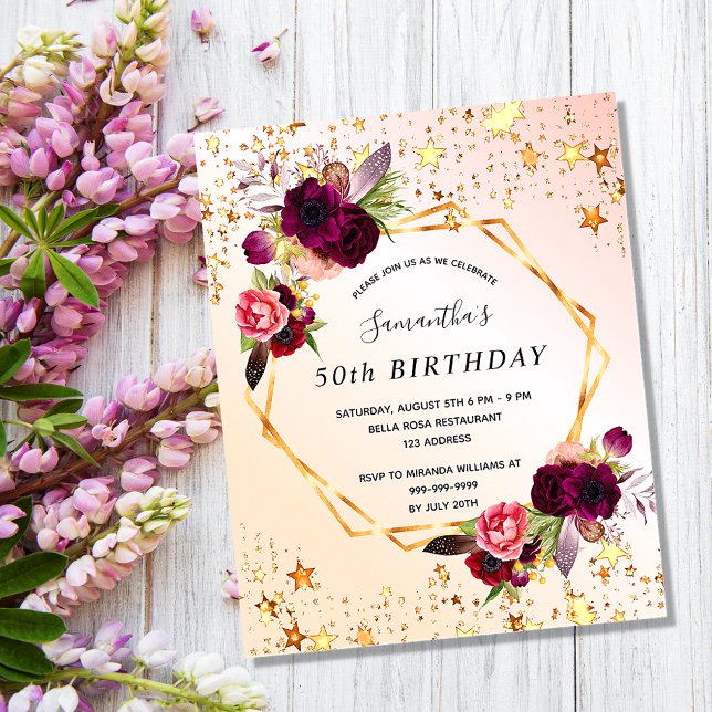 Lámina Invitación a florines de oro rosa de cumpleaños (Subido por el creador)