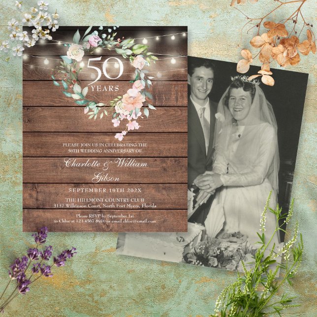 Lámina Invitación a foto de 50 años de floral rústica pre (Subido por el creador)