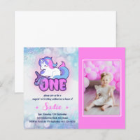 Invitación a foto de primer cumpleaños de unicorni