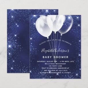 Lámina Invitación a globo azul marino Baby Shower de pres