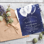 Lámina Invitación a globo azul marino Quinceanera<br><div class="desc">Una invitación moderna,  elegante y glamurosa para una fiesta de 15 años en Quinceañera. Un fondo azul marino,  decorado con finos destellos de purpurina plateado y globos blancos. El color azul es desigual. Personalice y agregue su nombre y detalles del fiesta.</div>