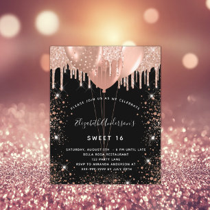 Lámina Invitación a globo de rosa negro Sweet 16