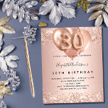 Lámina Invitación a globos rosa de oro para 30 cumpleaños<br><div class="desc">Por un elegante cumpleaños número 30. Un rosa de oro falso de aspecto metálico. Decorada con oro rosa, glitte falso rosado, chispas y globos. Personalice y agregue un nombre y detalles del fiesta. El nombre está escrito con un guión de estilo con letras a mano, número 30 con fuentes de...</div>