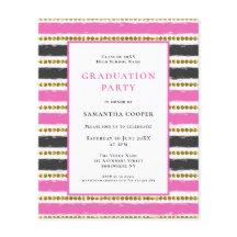 Invitación a graduación de banda negra rosada de p