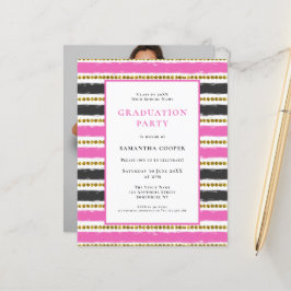 Lámina Invitación a graduación de banda negra rosada de p