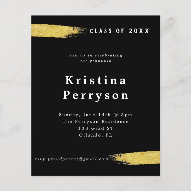 Lámina Invitación a graduación de Black and Gold con clas (Anverso)