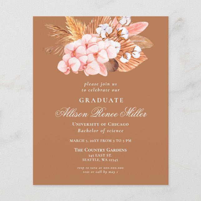 Lámina Invitación a graduación de Budget Terracotta Pampa (Anverso)