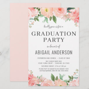 Lámina Invitación a graduación de floral de coral de melo