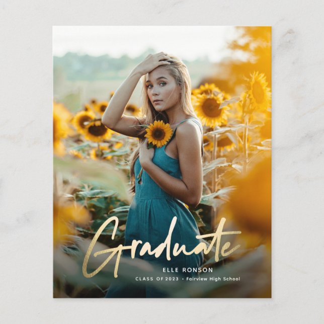 Lámina Invitación a graduación de foto con guión de oro d (Anverso)