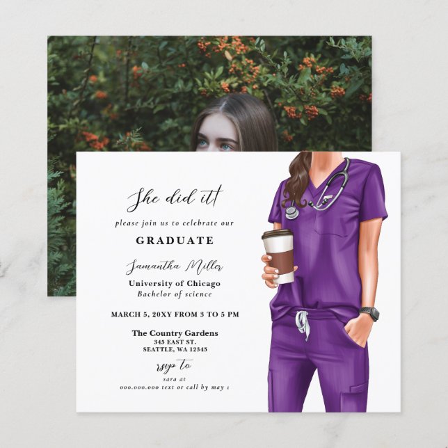 Lámina Invitación a graduación de foto de enfermeras con  (Anverso / Reverso)