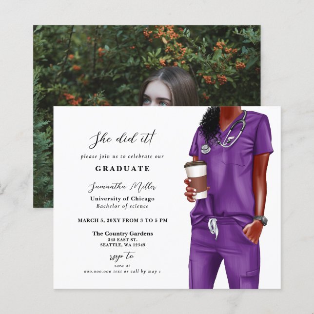 Lámina Invitación a graduación de foto de enfermeras con  (Anverso / Reverso)