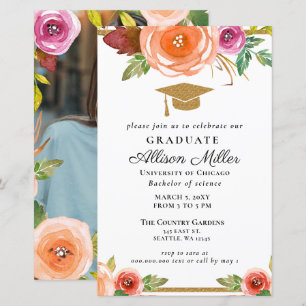 Lámina Invitación a graduación de foto de oro floral de p