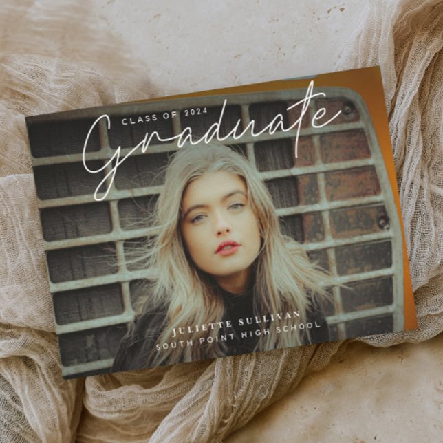 Lámina Invitación a graduación de foto de presupuesto de  (Simple script budget photo graduation invitation announcement.)