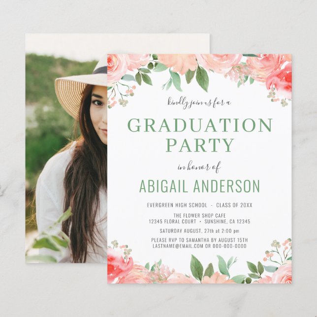 Lámina Invitación a graduación de foto floral para el pre (Anverso / Reverso)