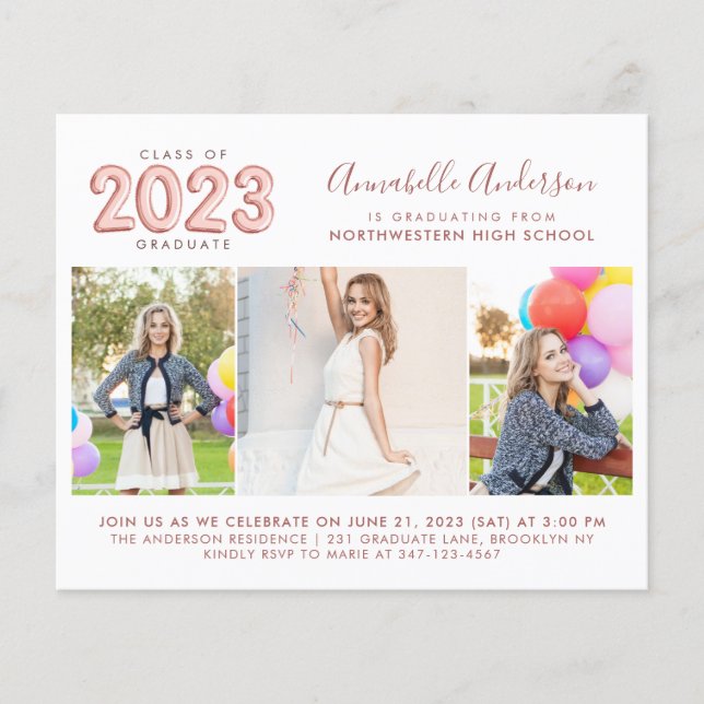 Lámina Invitación a graduación de fotos de Budget Glam Ro (Anverso)