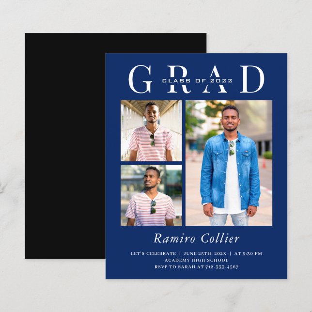 Lámina Invitación a graduación de fotos de la Marina Azul (Anverso / Reverso)