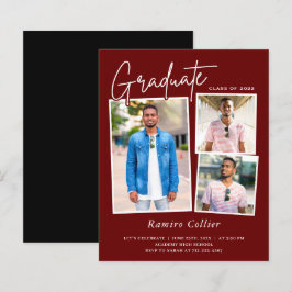 Lámina Invitación a graduación de fotos Maroon Red White