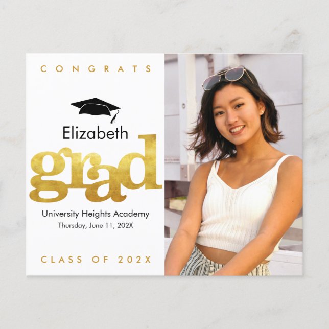 Lámina Invitación a graduación de gota blanca de oro de p (Anverso)