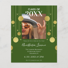 Lámina Invitación a graduación de Green & Gold Modern Bud