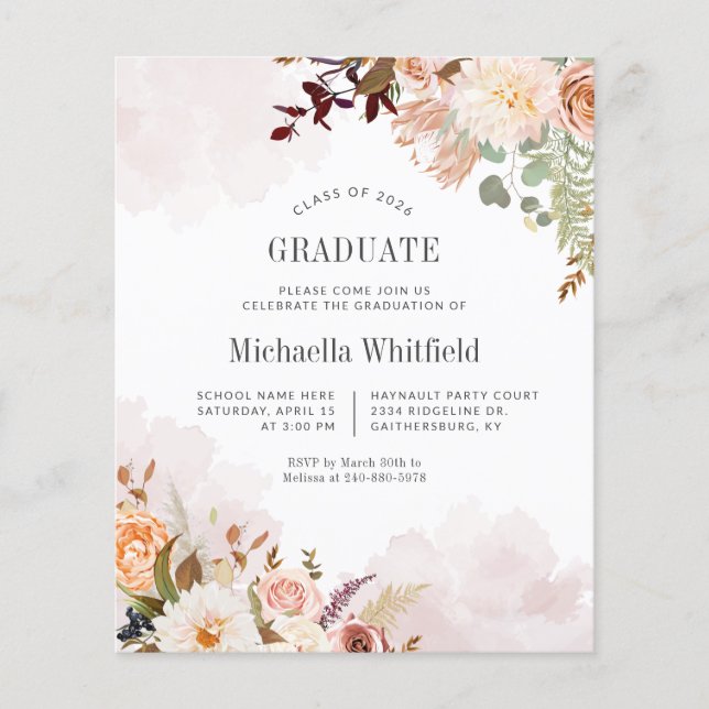Lámina Invitación a graduación de Moda Botánica Moderna d (Anverso)