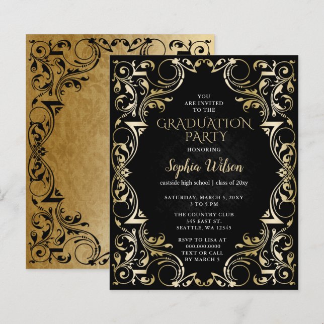 Lámina Invitación a graduación de oro negro de presupuest (Anverso / Reverso)