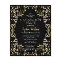 Invitación a graduación de oro negro de presupuest