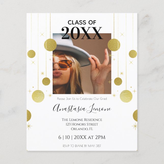 Lámina Invitación a graduación de oro y blanco moderno de (Anverso)