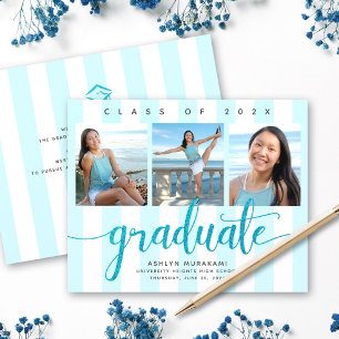 Lámina Invitación a graduación de purpurina azul del pres
