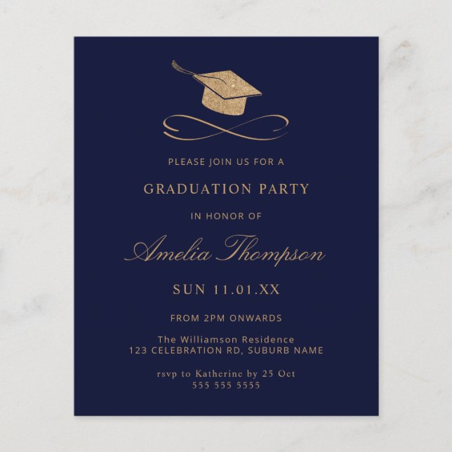 Lámina Invitación a graduación de Purpurina Blue & Gold d (Anverso)