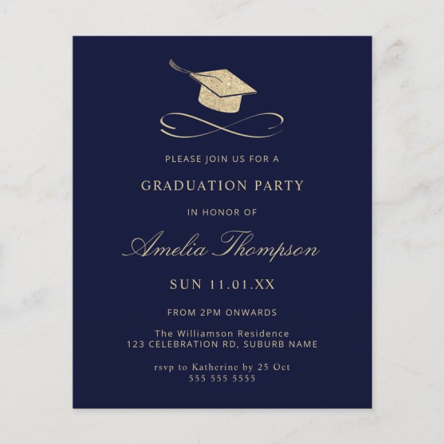 Lámina Invitación a graduación de Purpurina Blue & Gold d (Anverso)