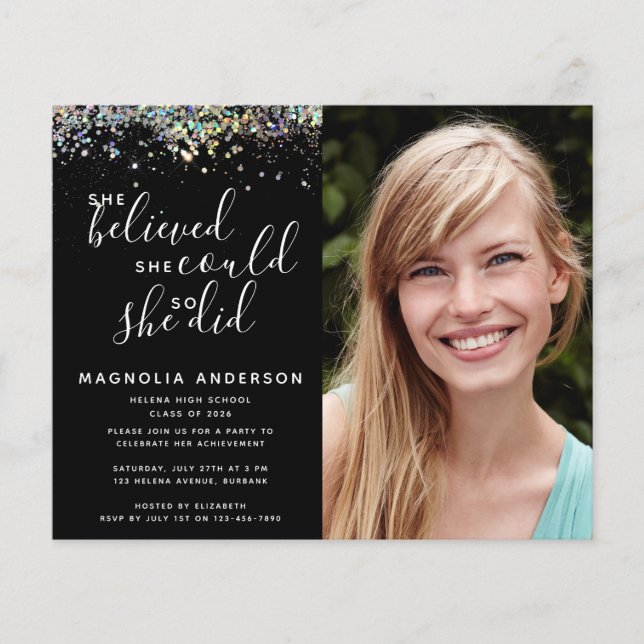 Lámina Invitación a graduación de Purpurina de fotografía (Anverso)