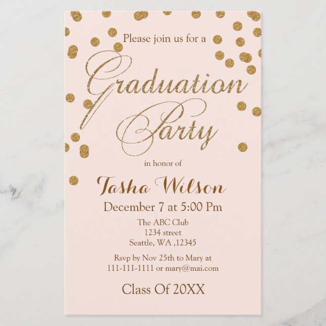 Lámina Invitación a graduación de Purpurina de oro de Rub (Anverso)