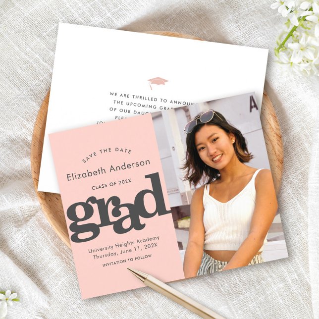 Lámina Invitación a graduación de Rubor Pink Budget Photo (Subido por el creador)
