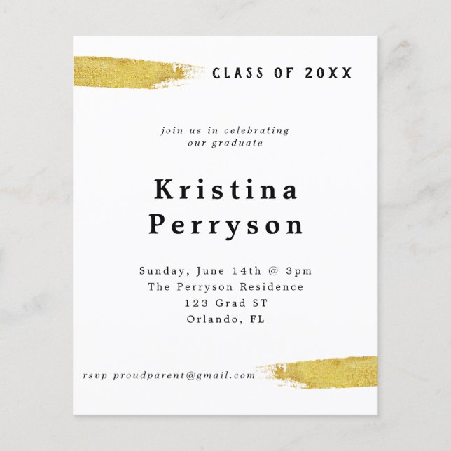 Lámina Invitación a graduación de White and Gold con clas (Anverso)