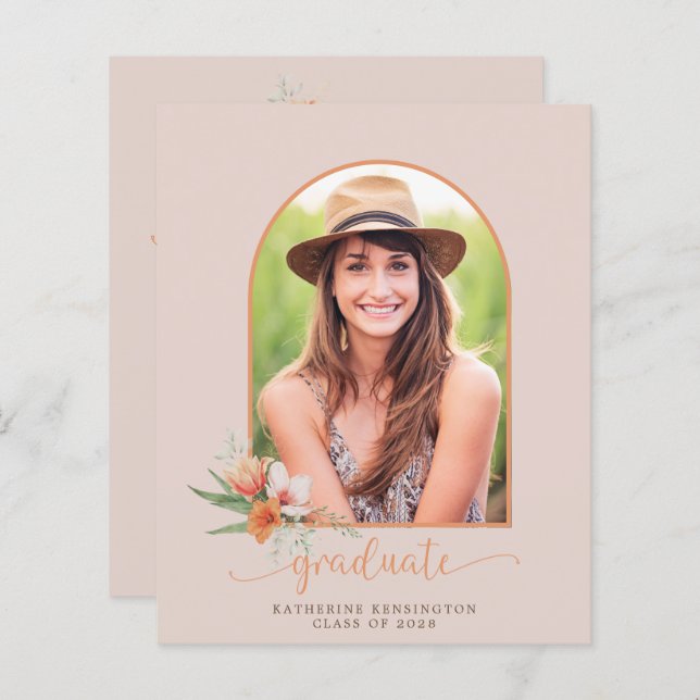 Lámina Invitación a graduación del Arco de Boho Floral de (Anverso / Reverso)