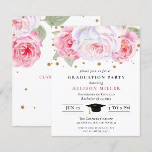 Lámina Invitación a graduación floral de oro rosado de pr