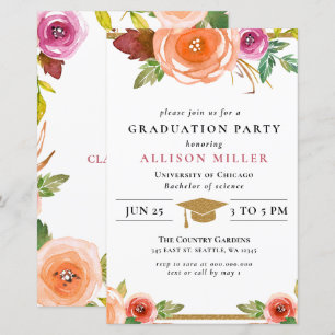 Lámina Invitación a graduación floral rústica del presupu