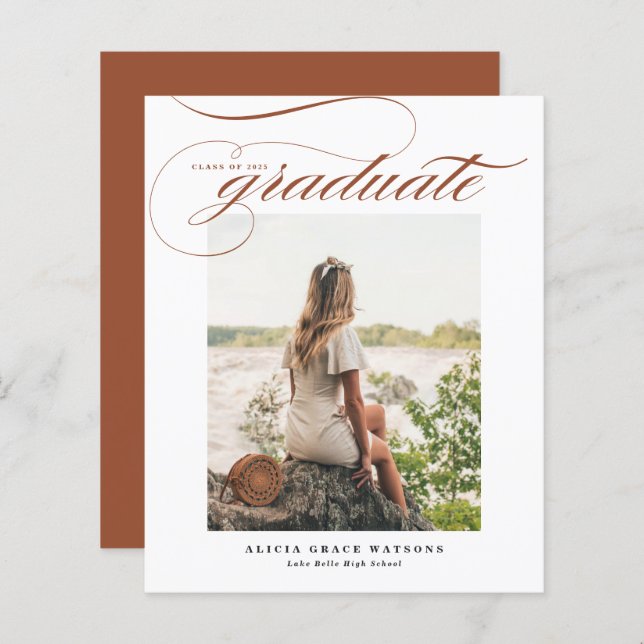 Lámina Invitación a graduación fotográfica de caligrafía  (Anverso / Reverso)