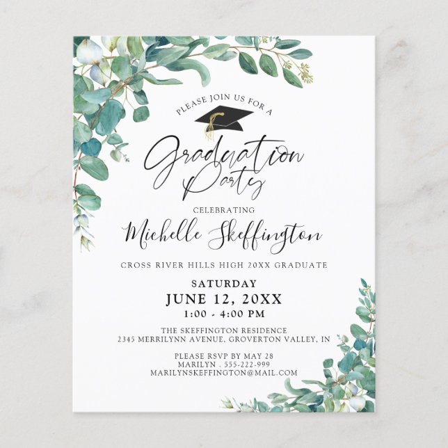 Lámina Invitación a guión de eucalipto para graduación de (Anverso)