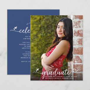 Lámina Invitación a guión de graduación de foto azul de p