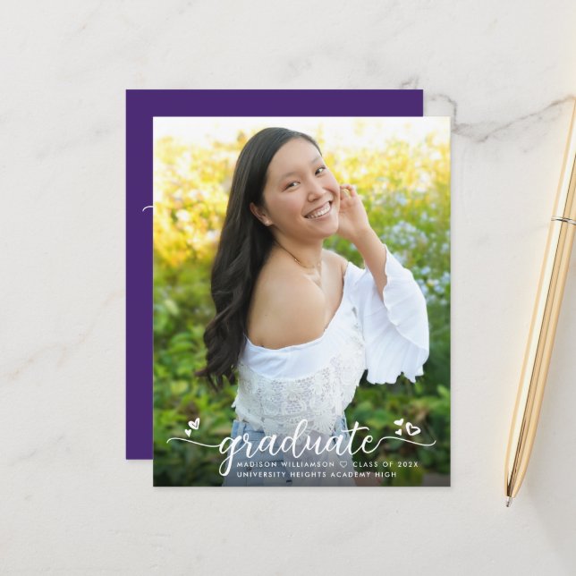 Lámina Invitación a guión de graduación de fotos púrpura  (Anverso/Reverso In Situ)