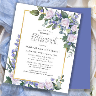 Lámina Invitación a jubilarse en blanco azul con sorpresa