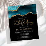Lámina Invitación a la 60ª Jornada de Oro Verde azulada d<br><div class="desc">Esta moderna invitación a los años 60 presenta una acuarela de un ágate gede en tonos verde azulados con falsos toques de oro. Las palabras "60th Birthday" aparecen en falso purpurina de oro en letra decorativa moderna de escritura a mano. Personalizar con el nombre del honorario en texto de color...</div>